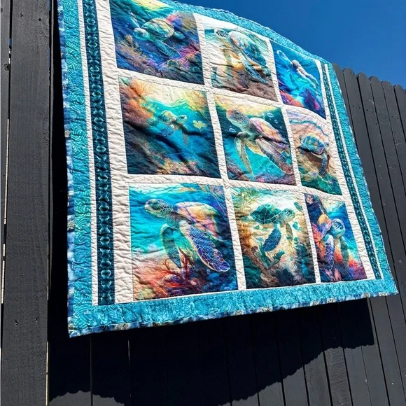Sea Turtle Themed Quilt, machine quilted - Picture 12 of 13